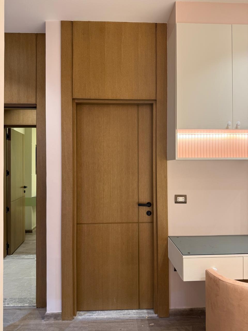 Architectural timber door and wall treatment
