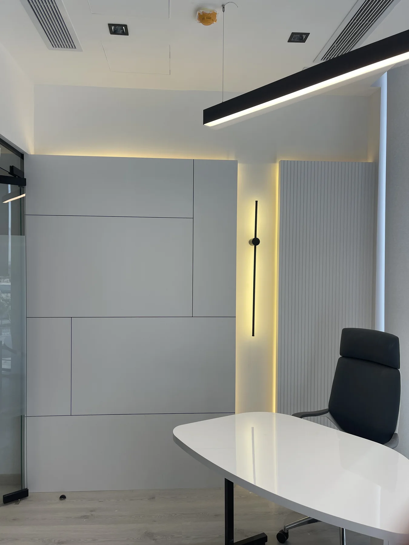 Lighting and seating detail in the CFC office