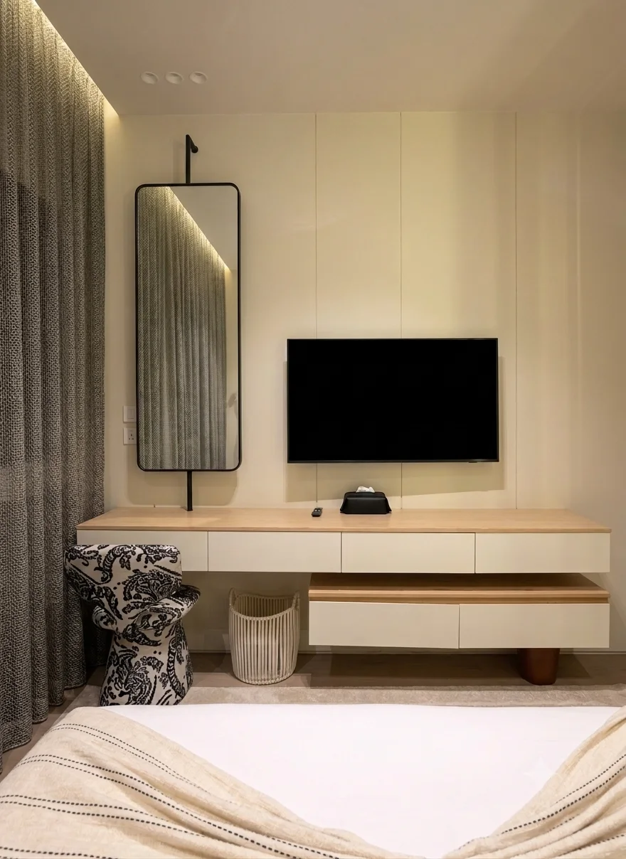 Custom TV unit with mirror and built-in storage